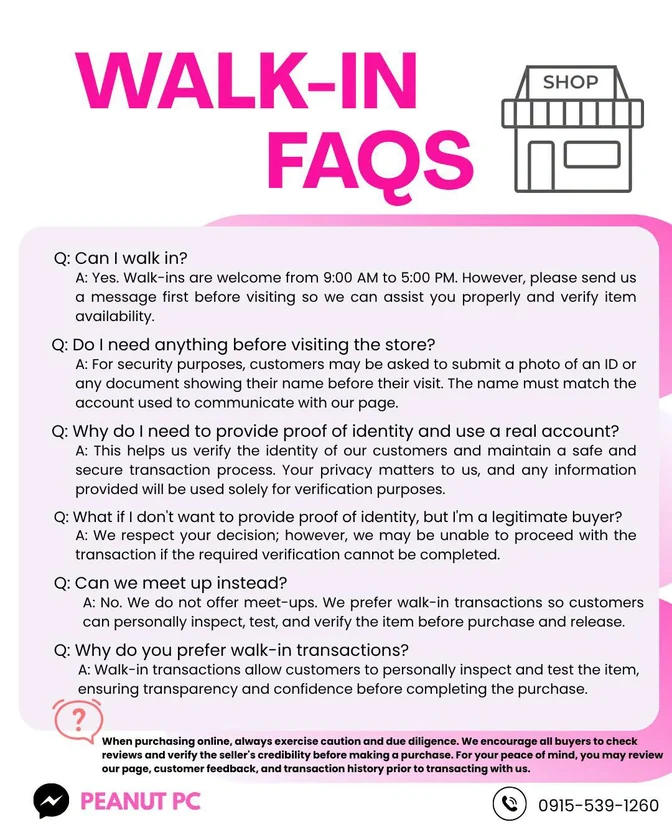 Peanut PC Walk-in FAQs infographic
