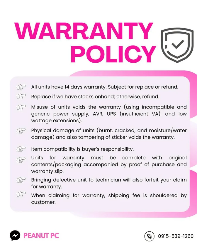 Peanut PC Warranty policy infographic